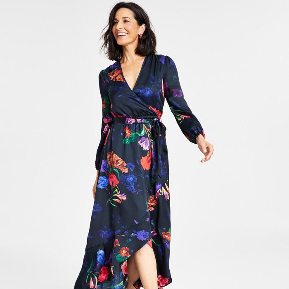 INC Black Floral Maxi Dress Size XL Pre-Owned